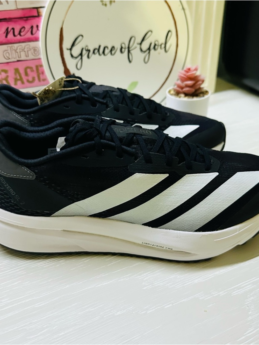 Size 7 adidas Black & White Performance Running Sneakers - Picture 3 of 13